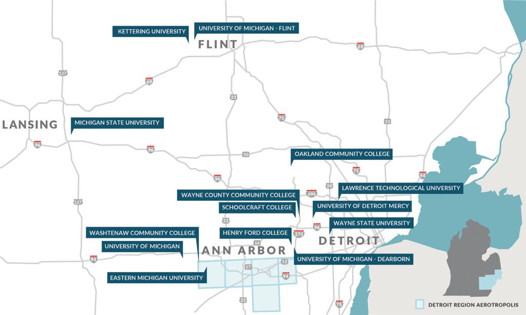 Detroit Region Aerotropolis Universities and Schools Map